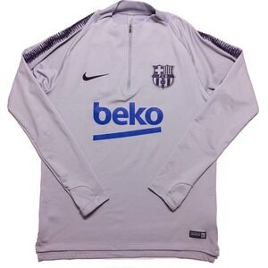 NIKE FC Barcelona Men's 1/2 Zip Training Pullover Top Jersey Gray Medium M